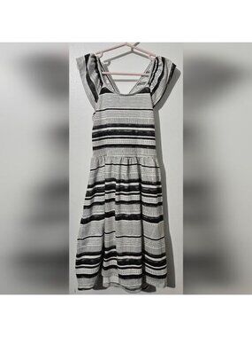 Cat & Jack sleeveless ruffle  gray and white stripe girls dress L (10/12)